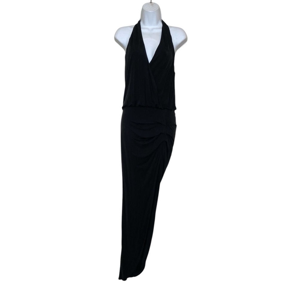 YFB young fabulous broke Black Halter maxi dress women S flattering side slit